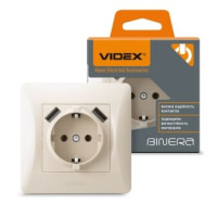 Розетка одинарная с заземлением и 2USB крем Videx Binera 